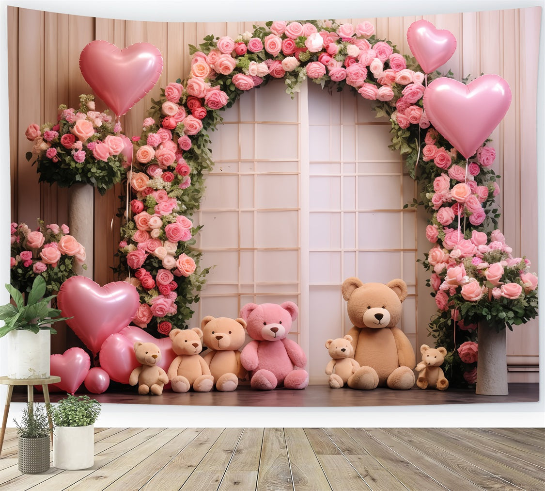 Valentinsparty Backdrop Bären Rosen Ballonbogen Backdrop BRP12-174