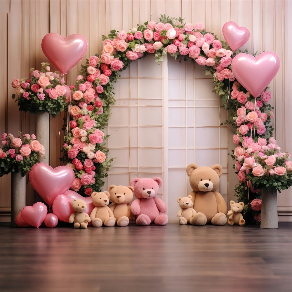 Valentinsparty Backdrop Bären Rosen Ballonbogen Backdrop BRP12-174