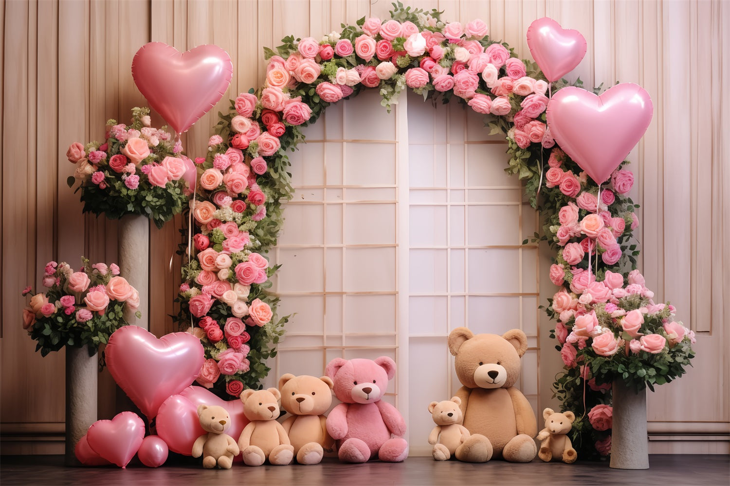 Valentinsparty Backdrop Bären Rosen Ballonbogen Backdrop BRP12-174