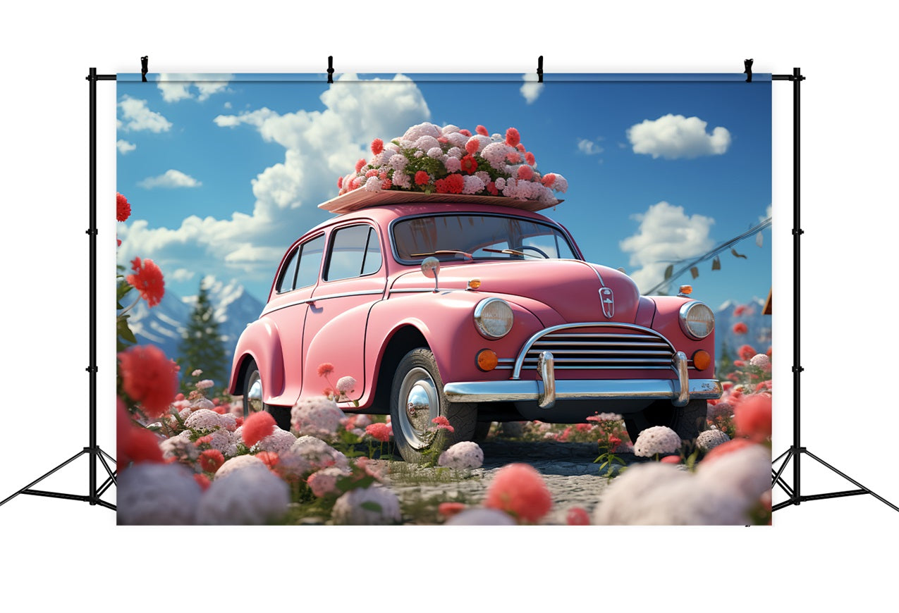 Backdrop für Valentinstag Floral-geschmückt Rosa Auto Hintergrund BRP12-178