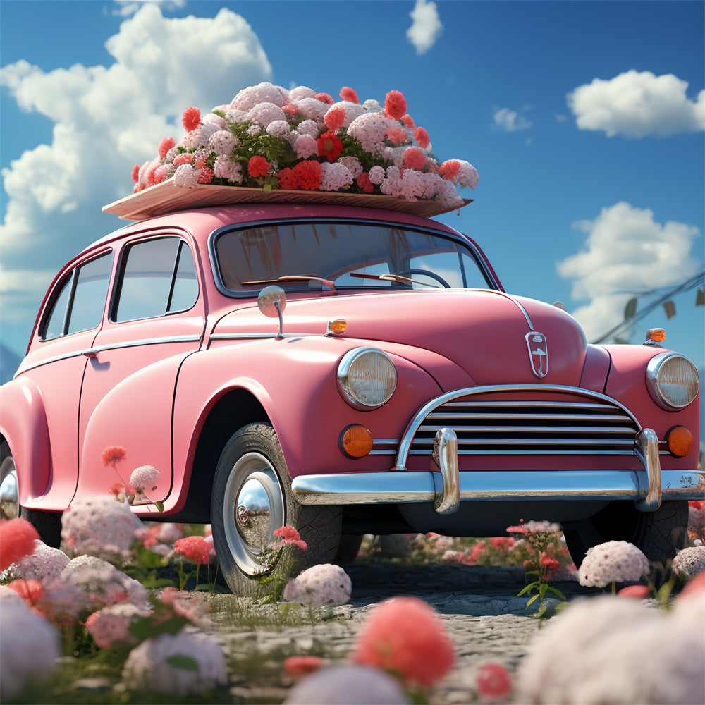 Backdrop für Valentinstag Floral-geschmückt Rosa Auto Hintergrund BRP12-178