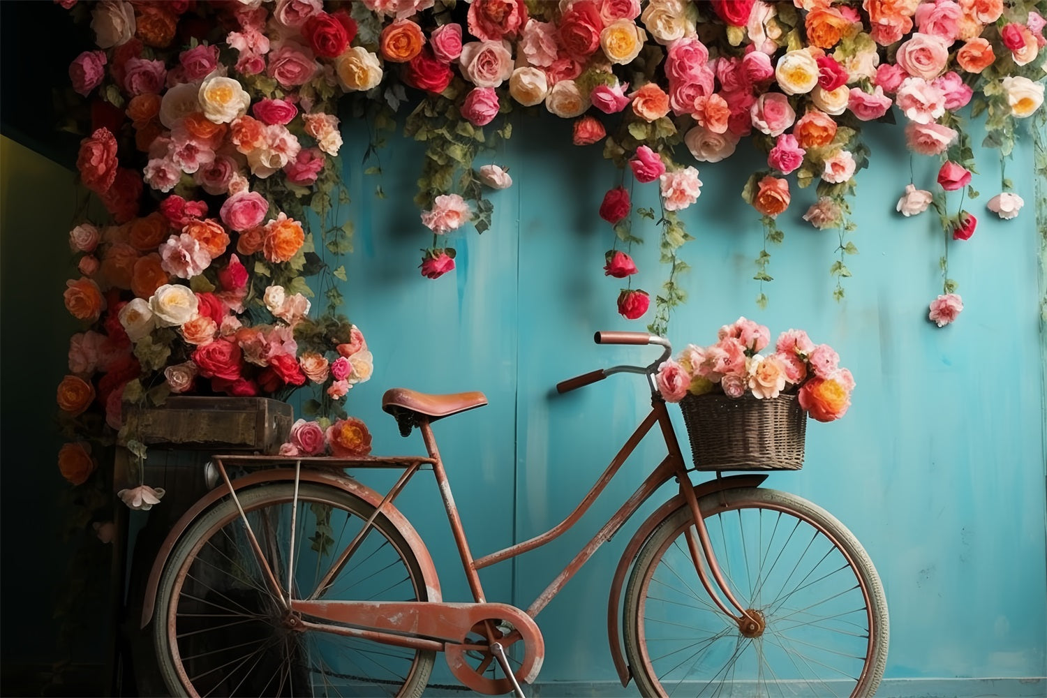 Fotoshooting Valentinstag Hintergrund Fahrrad Blühende Blumen Wandhintergrund BRP12-181