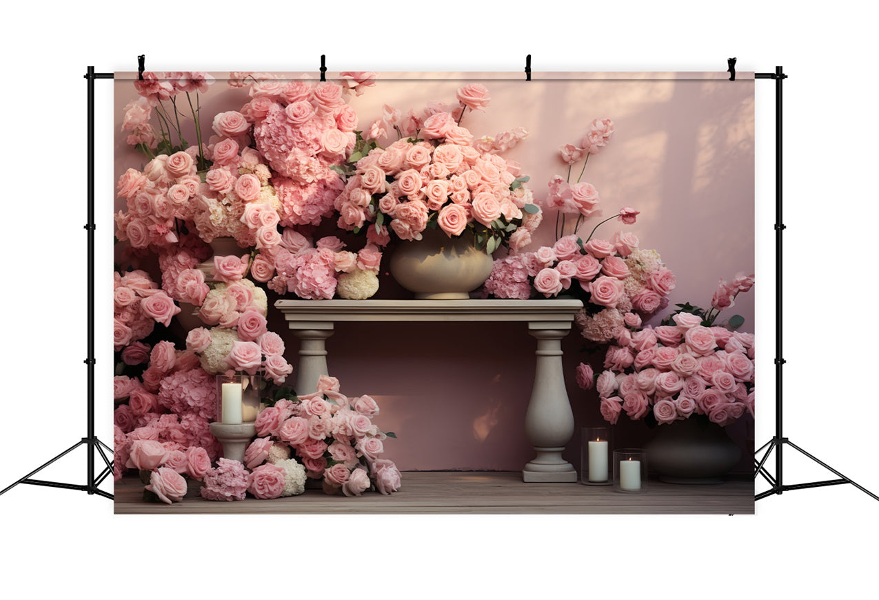 Backdrop Valentine Rosa Rosen Kerzenbeleuchteter Tisch Backdrop BRP12-182