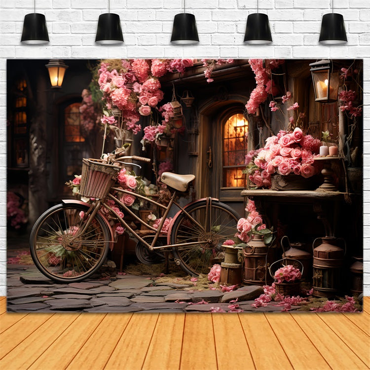 Valentine's Backdrops Fahrrad blühende Rose Dekorationen Backdrop BRP12-189