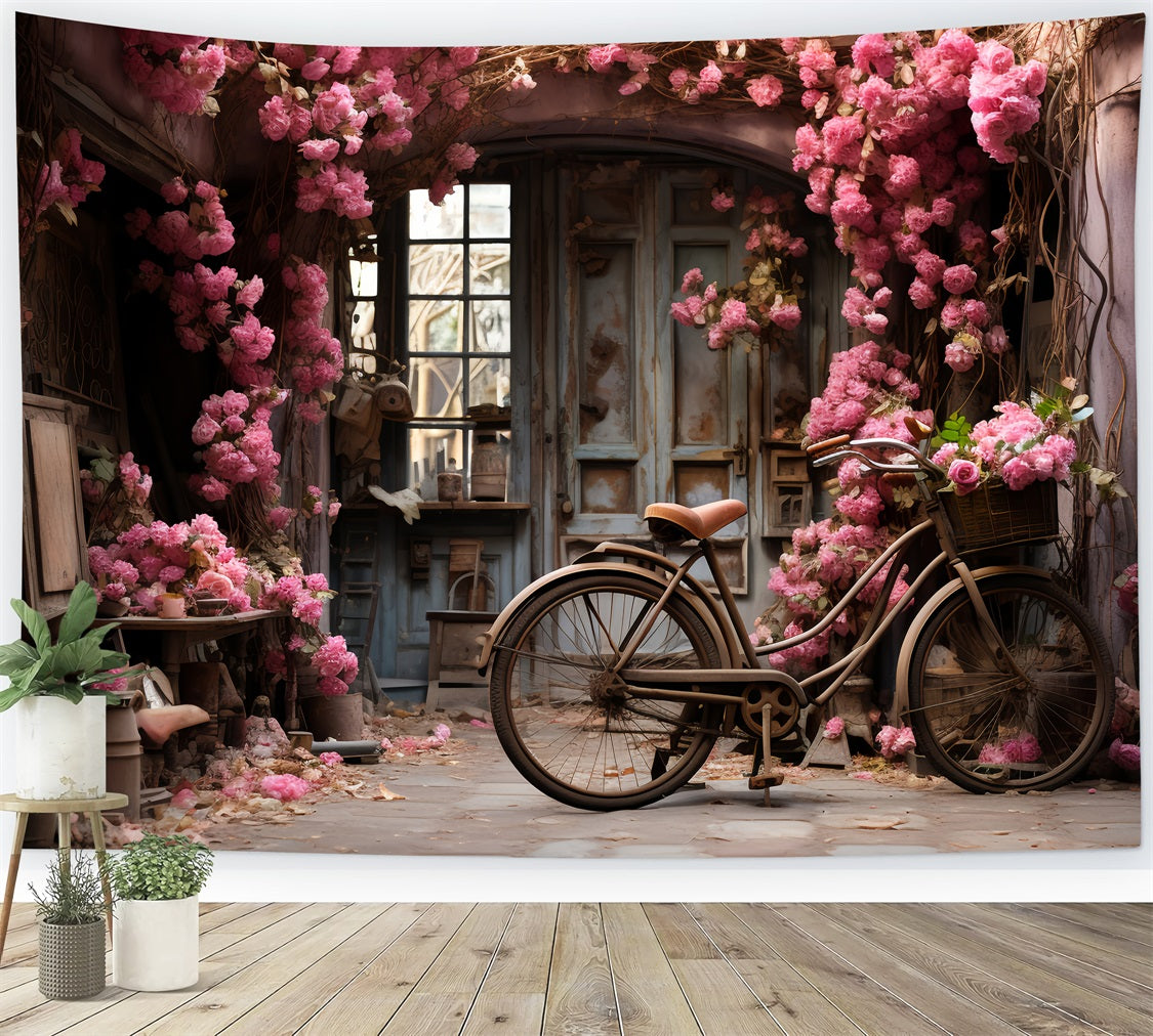 Valentinstag Backdrop Landhaus Fahrrad Rose-Klettern Wände Backdrop BRP12-190