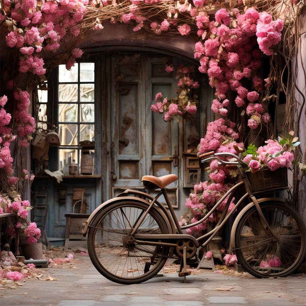 Valentinstag Backdrop Landhaus Fahrrad Rose-Klettern Wände Backdrop BRP12-190