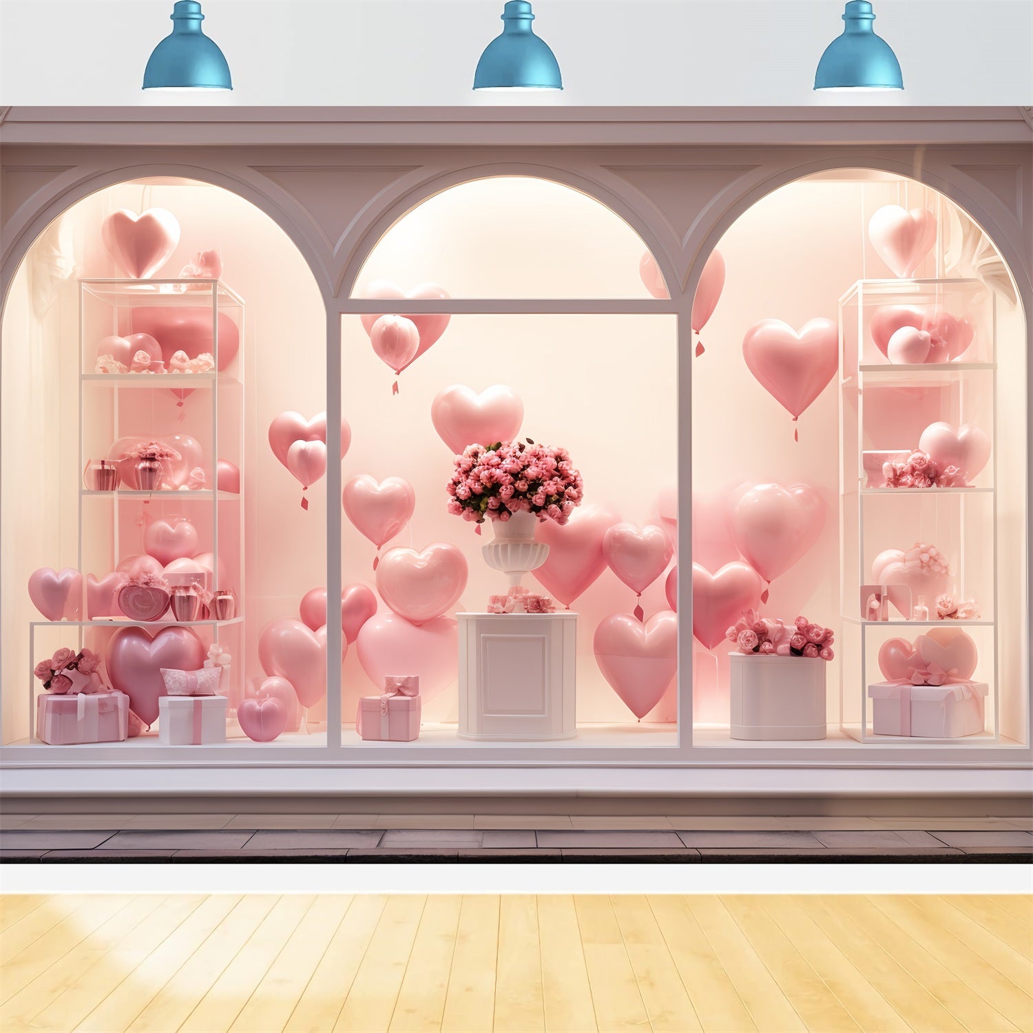 Valentines Backdrops Fenster Luftballons Rosensträuße Backdrop BRP12-192