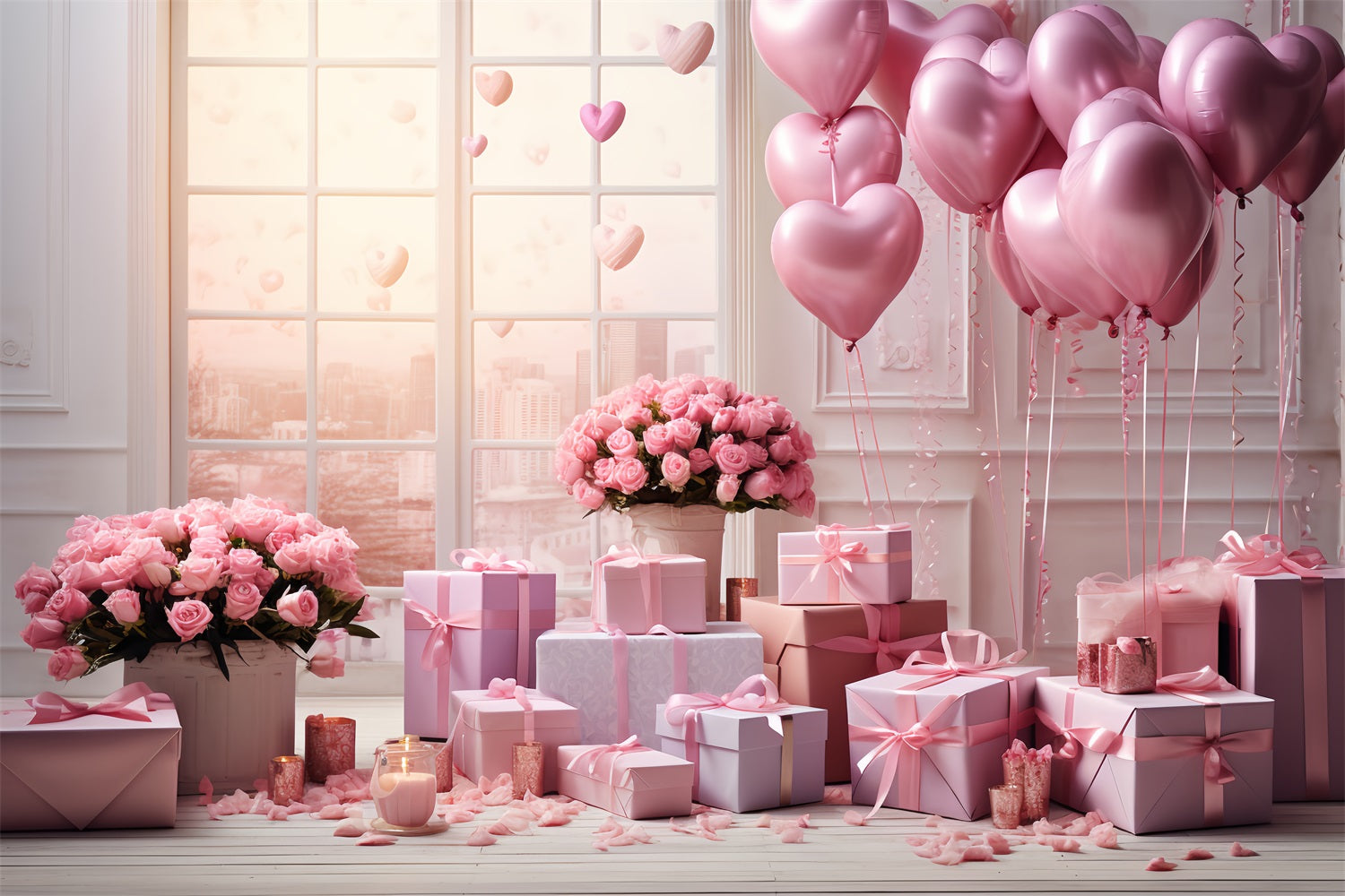 Valentine Backdrop Ideen Herz Ballon Rose Feier Fenster Backdrop BRP12-193