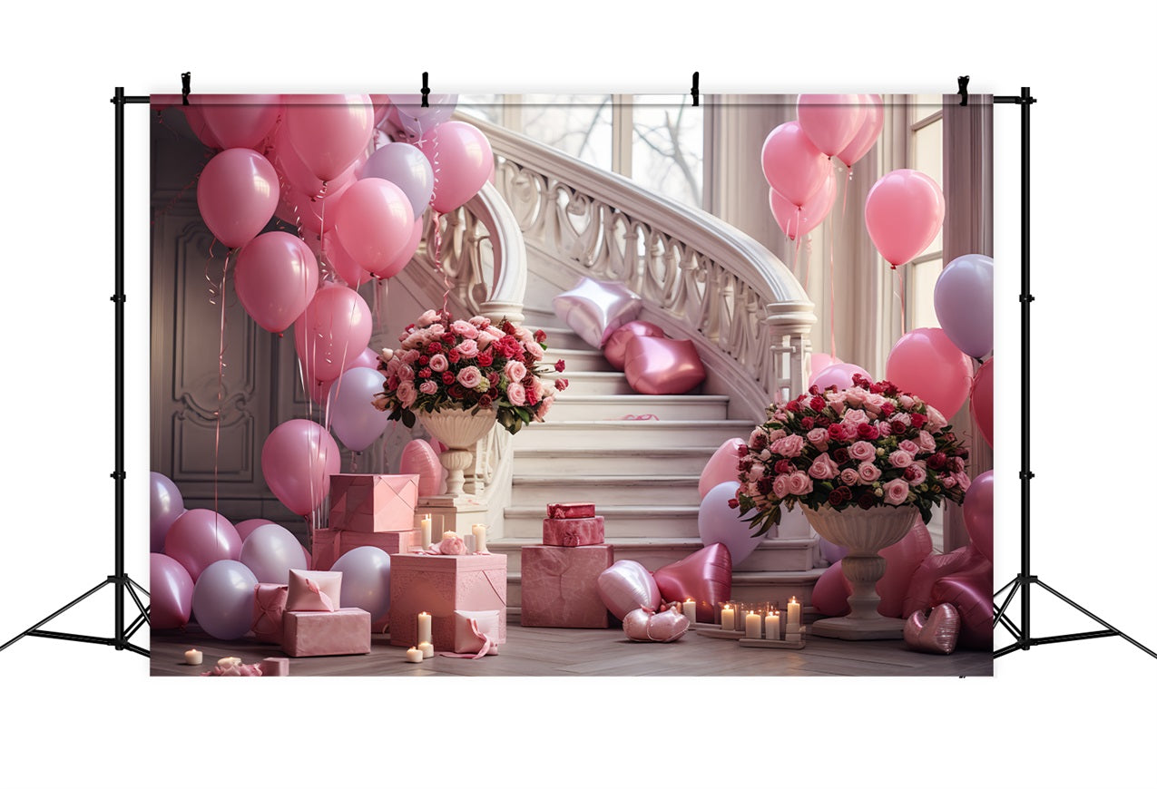 Valentinstag Fotografie Backdrop Rosen Treppe Ballon Feier Hintergrund BRP12-196