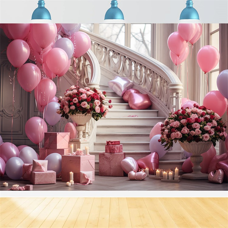 Valentinstag Fotografie Backdrop Rosen Treppe Ballon Feier Hintergrund BRP12-196