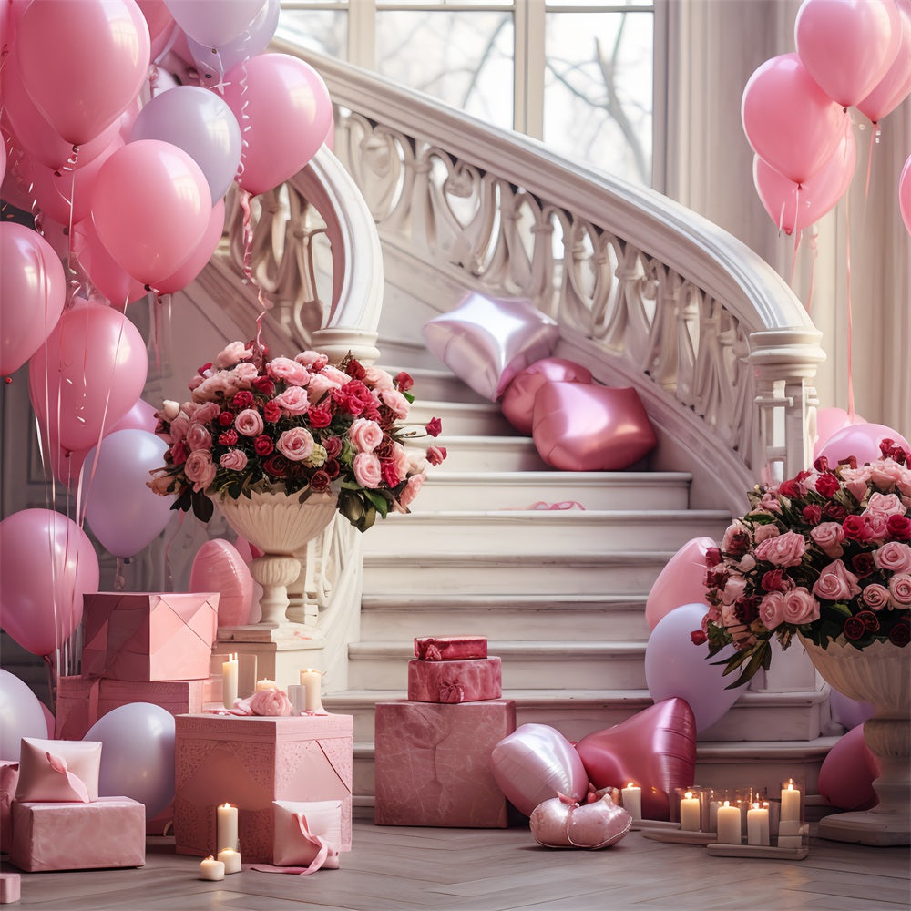 Valentinstag Fotografie Backdrop Rosen Treppe Ballon Feier Hintergrund BRP12-196