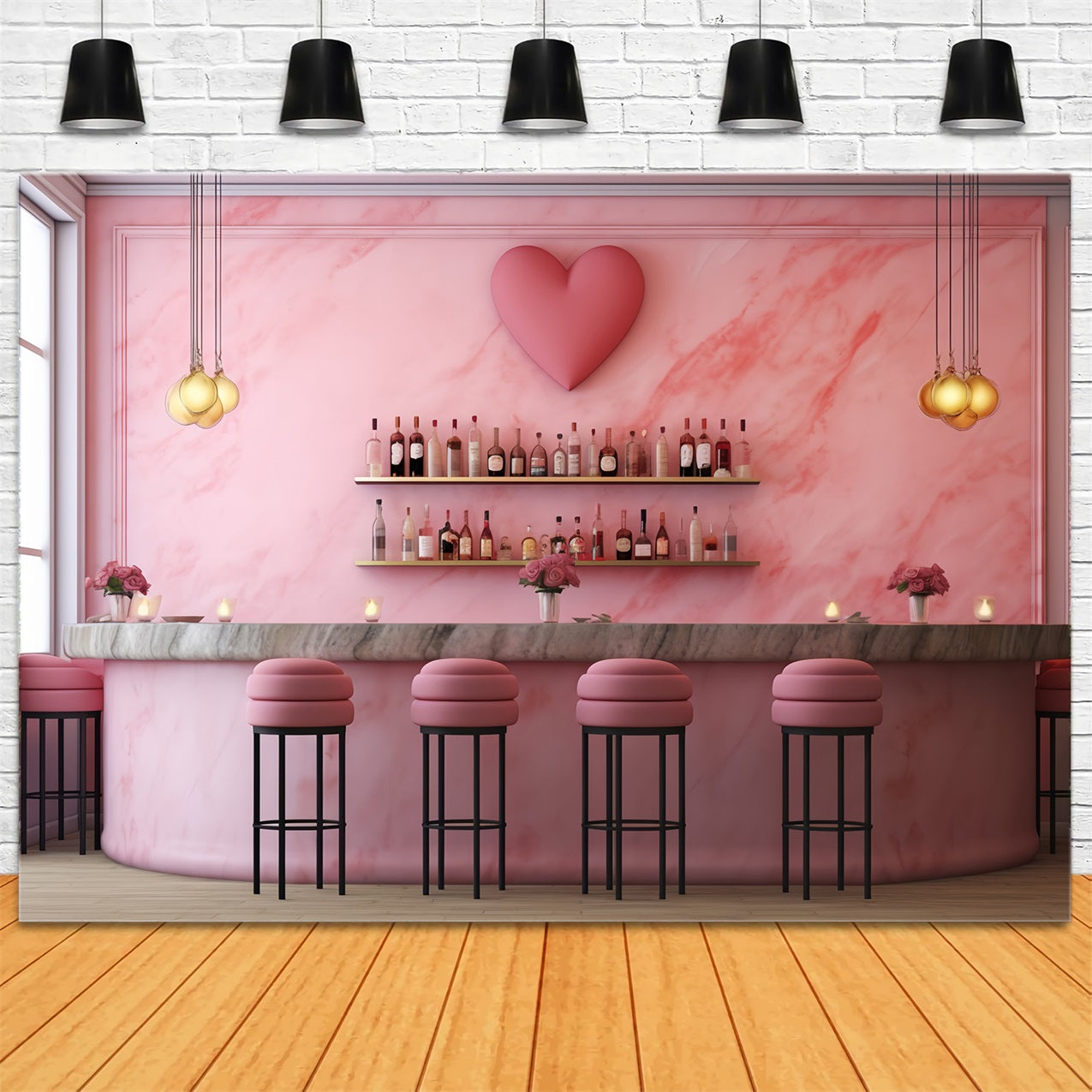 Valentinstag Fotografie Backdrop Rosa Herz Bar Backdrop BRP12-197