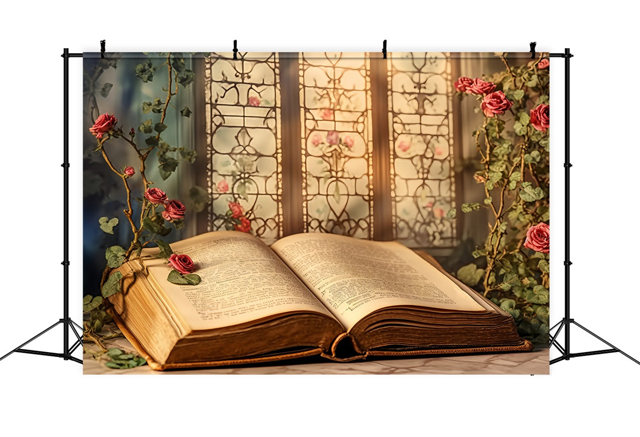 Valentinstag Backdrops Klassisches Buch Rosen Fenster Backdrop BRP12-201