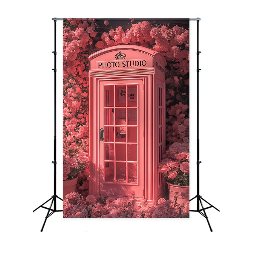 Valentinstag Foto Booth Hintergrund Rosa Telefon Blumen Hintergrund BRP12-205