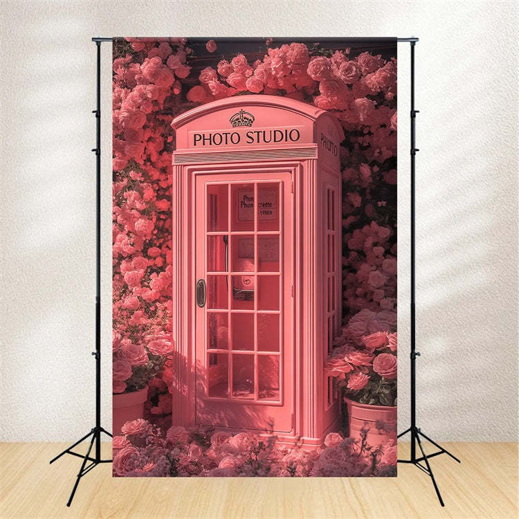 Valentinstag Foto Booth Hintergrund Rosa Telefon Blumen Hintergrund BRP12-205