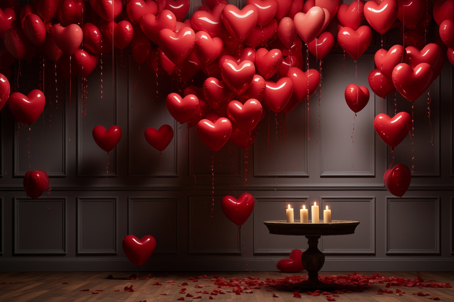 Valentine Backdrop Rotes Herz Luftballons Kerzenlicht Zimmer Backdrop BRP12-210