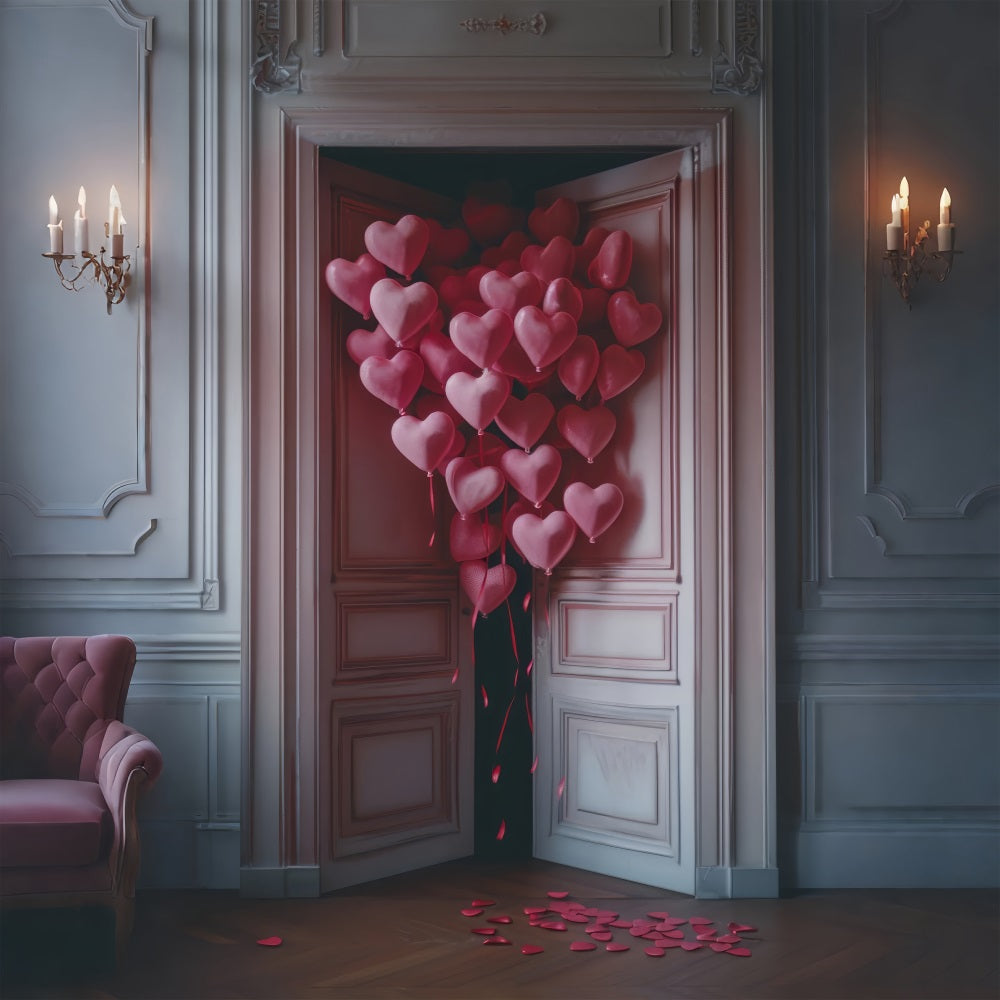 Valentine Fotografie Hintergrund Rosa Herz Ballons Tür Hintergrund BRP12-214