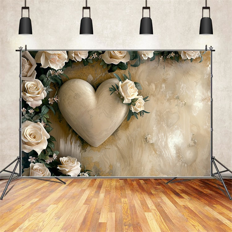 Valentinstag Backdrop Romantisch Beige Herz Blume Backdrop BRP12-219