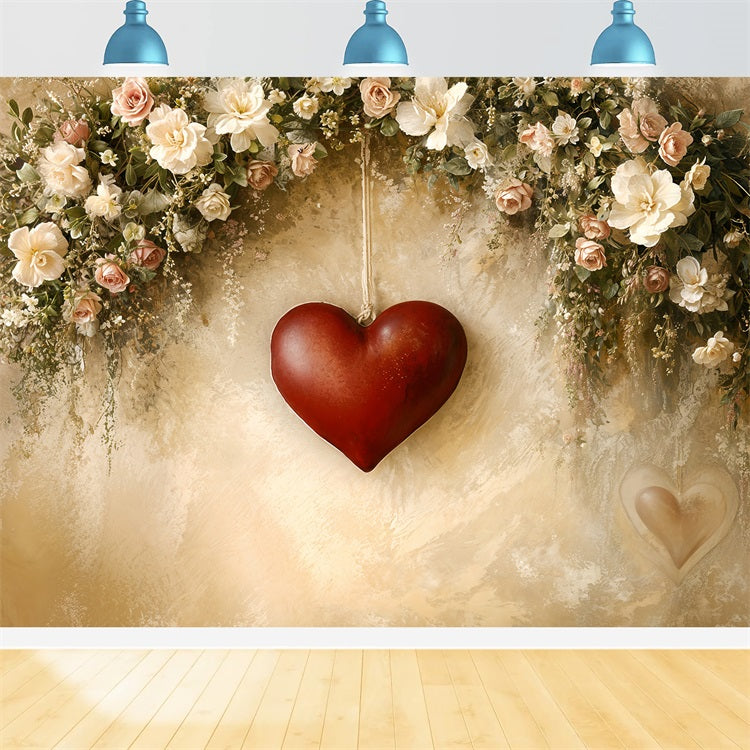 Valentine's Backdrops Rotes Herz Hanging Floral Elegance Backdrop BRP12-220