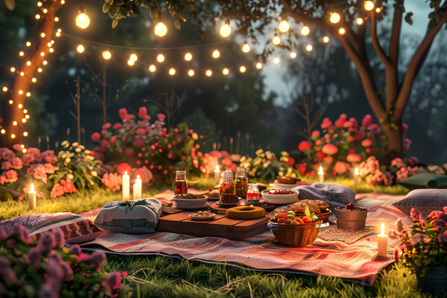 Valentine's Backdrop Romantischer Abend Picknick Florale Dekoration Backdrop BRP12-222