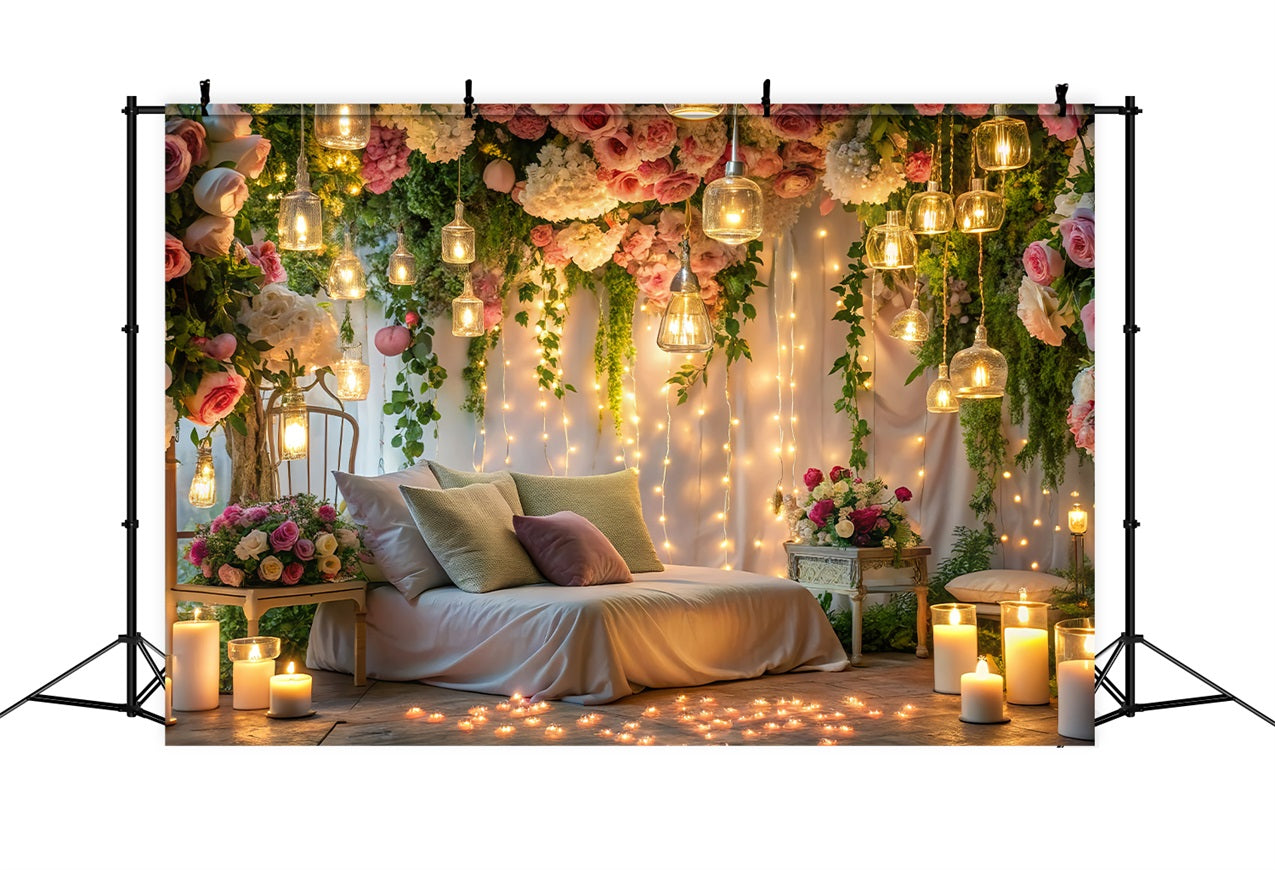 Valentinstag Backdrops Elegantes Schlafzimmer Kerzenlicht Blumen Backdrop BRP12-223