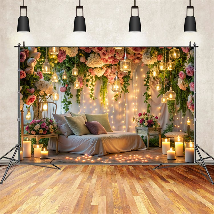 Valentinstag Backdrops Elegantes Schlafzimmer Kerzenlicht Blumen Backdrop BRP12-223