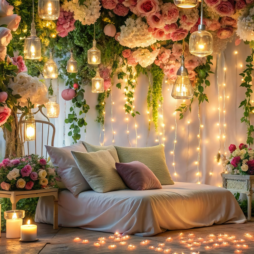 Valentinstag Backdrops Elegantes Schlafzimmer Kerzenlicht Blumen Backdrop BRP12-223