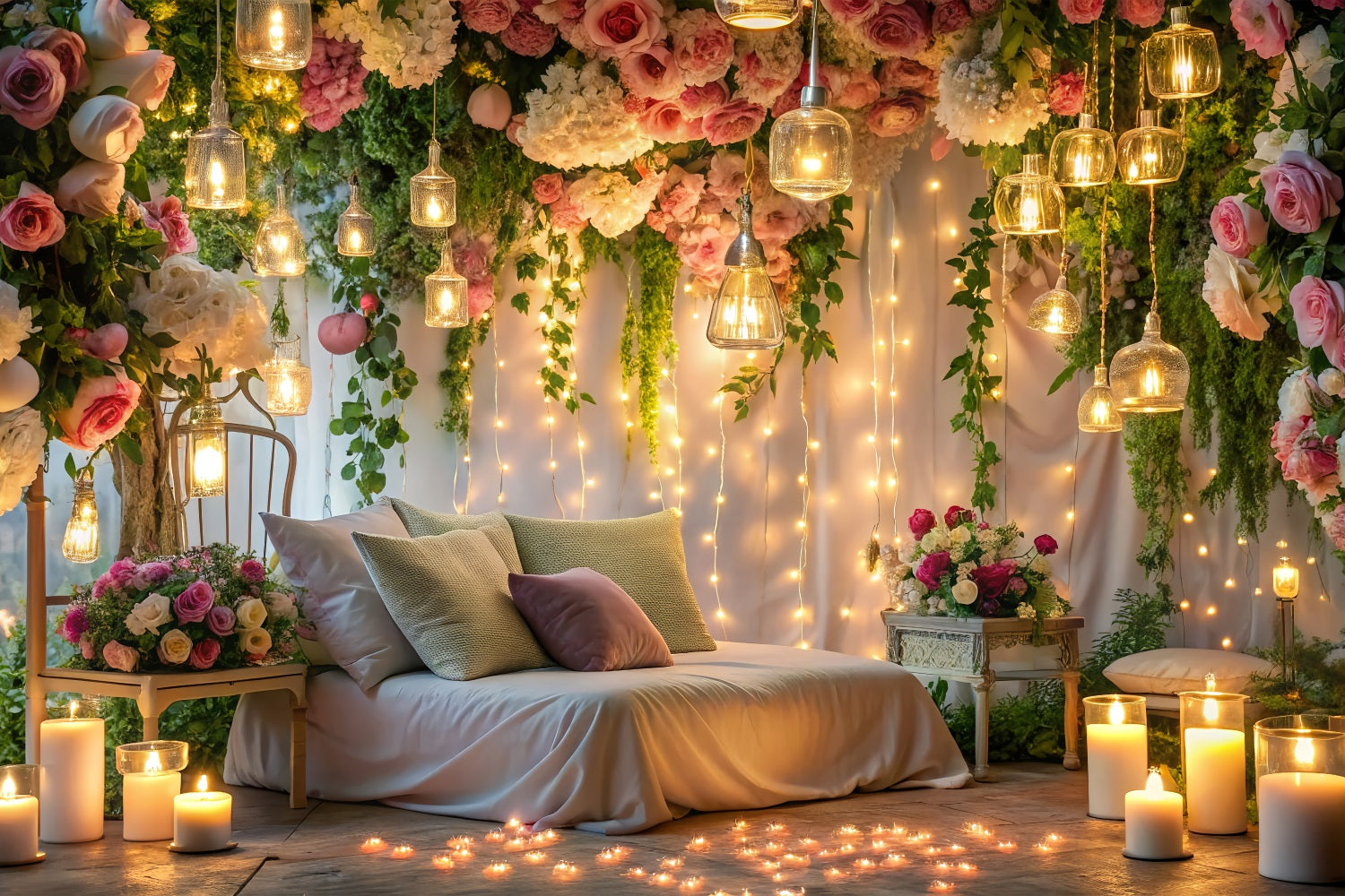 Valentinstag Backdrops Elegantes Schlafzimmer Kerzenlicht Blumen Backdrop BRP12-223