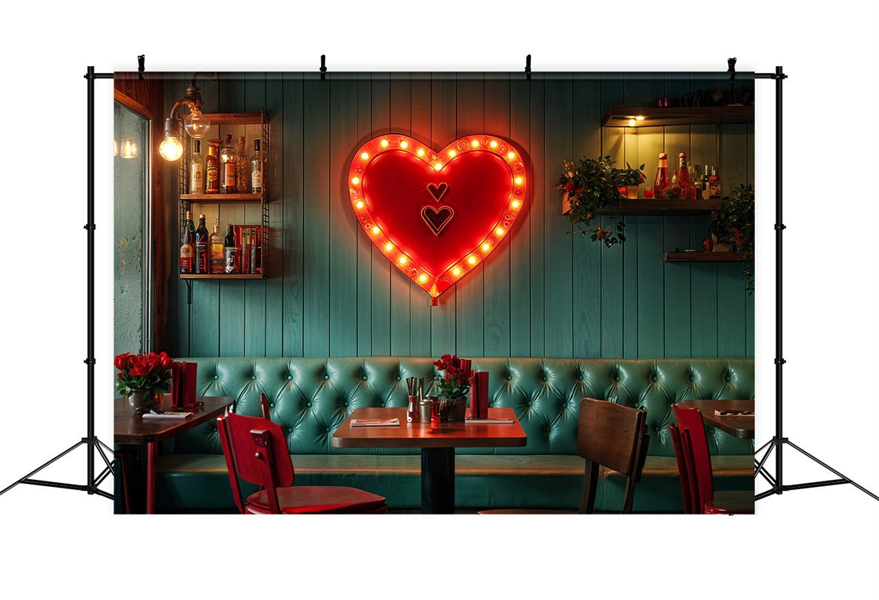 Valentine Theme Backdrop Vintage Cafe Neon Herz Hintergrund BRP12-226