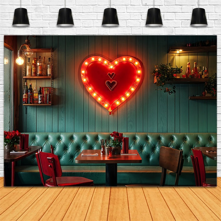 Valentine Theme Backdrop Vintage Cafe Neon Herz Hintergrund BRP12-226