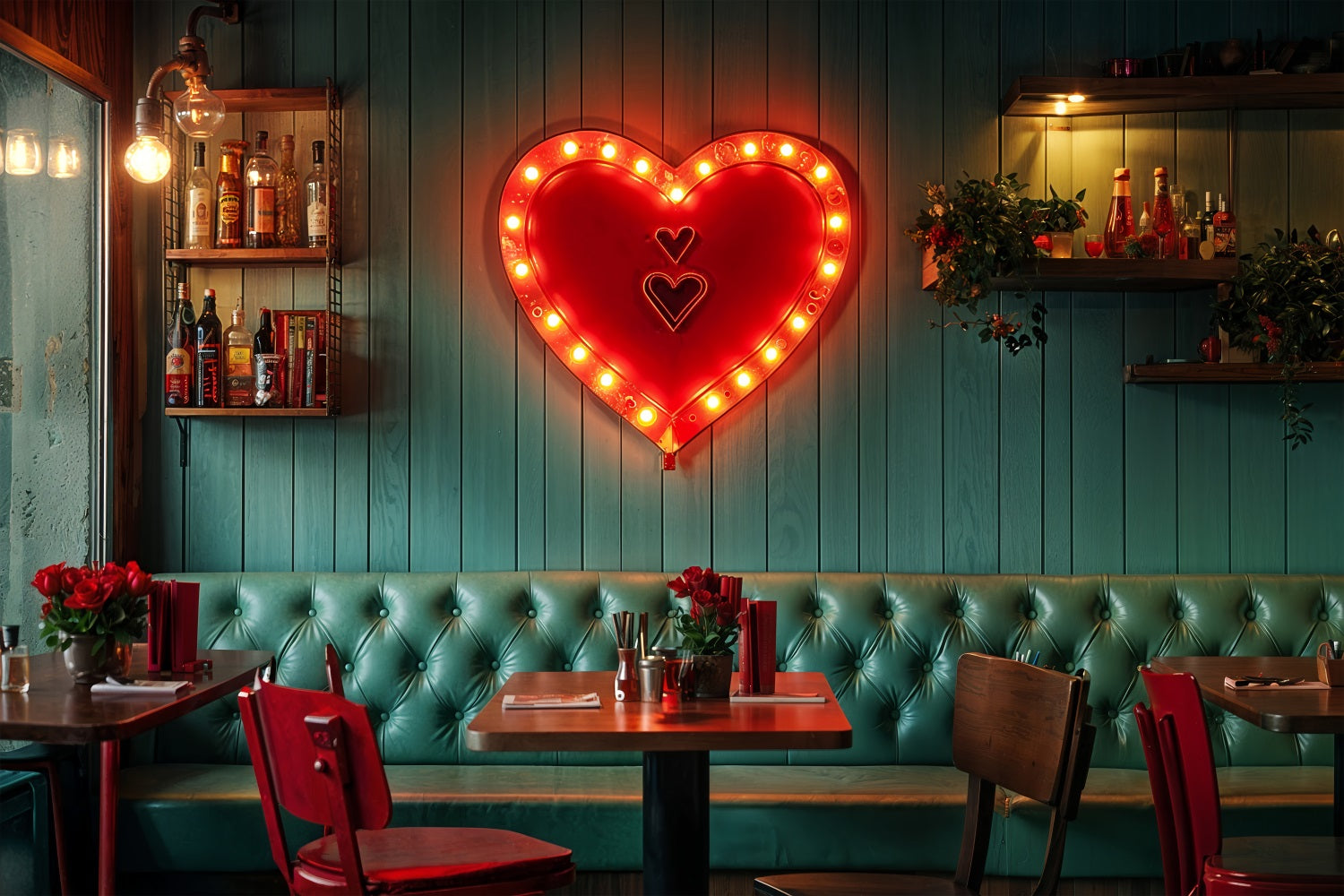 Valentine Theme Backdrop Vintage Cafe Neon Herz Hintergrund BRP12-226