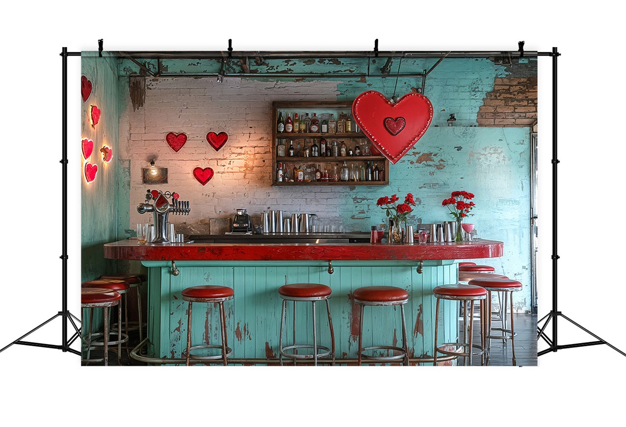 Valentinstag Fotohintergrund Vintage Bar Rote Herzen Hintergrund BRP12-227