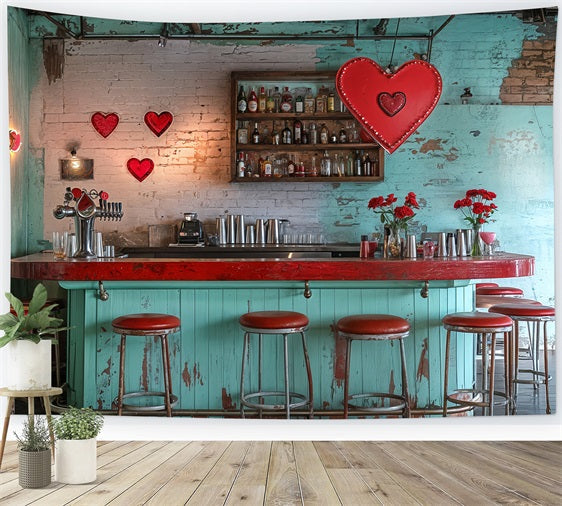 Valentinstag Fotohintergrund Vintage Bar Rote Herzen Hintergrund BRP12-227