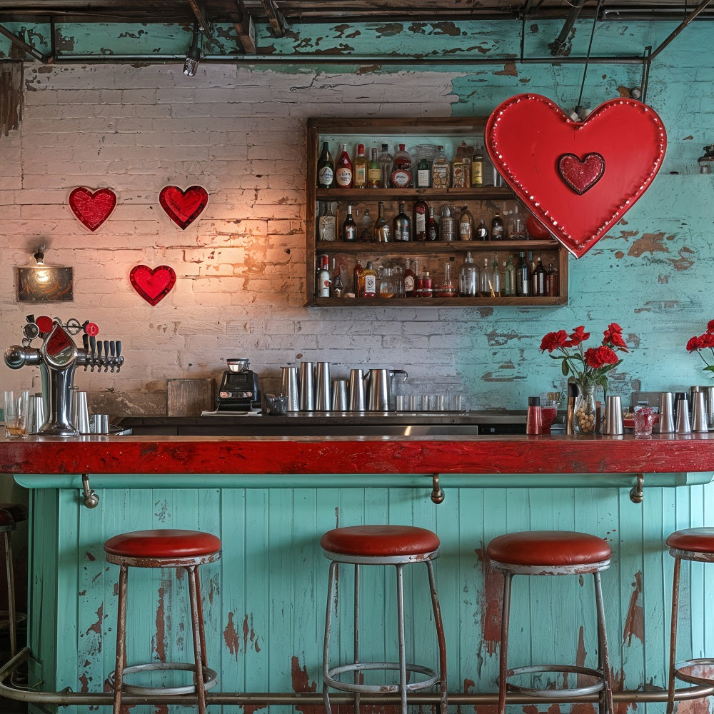 Valentinstag Fotohintergrund Vintage Bar Rote Herzen Hintergrund BRP12-227