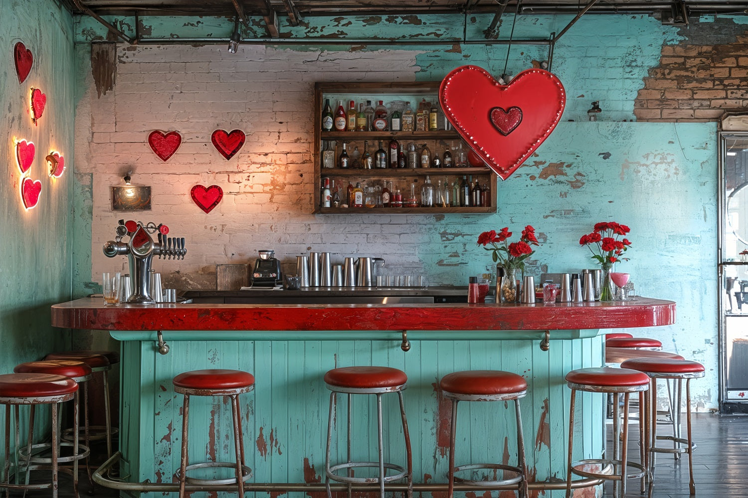 Valentinstag Fotohintergrund Vintage Bar Rote Herzen Hintergrund BRP12-227