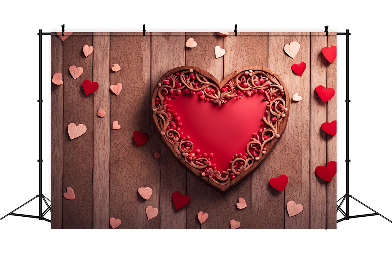 Backdrops Valentinstag Romantisches geschnitztes Herz Holz Wand Backdrop BRP12-231