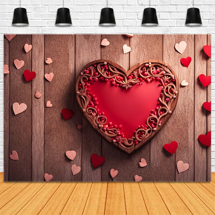 Backdrops Valentinstag Romantisches geschnitztes Herz Holz Wand Backdrop BRP12-231