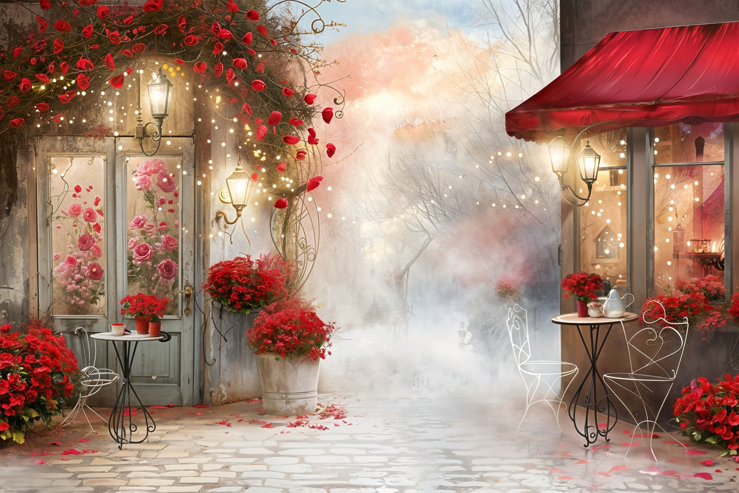 Valentine Backdrops Neblig Romantisch Valentine Garten Cafe Backdrop BRP12-234