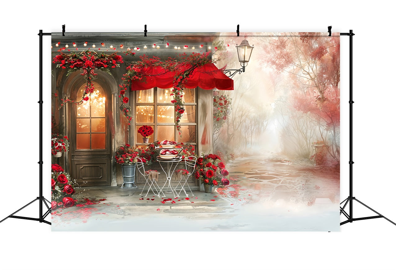 Valentine Theme Backdrop Romantische Cafe-Szene Rote Rose Backdrop BRP12-235