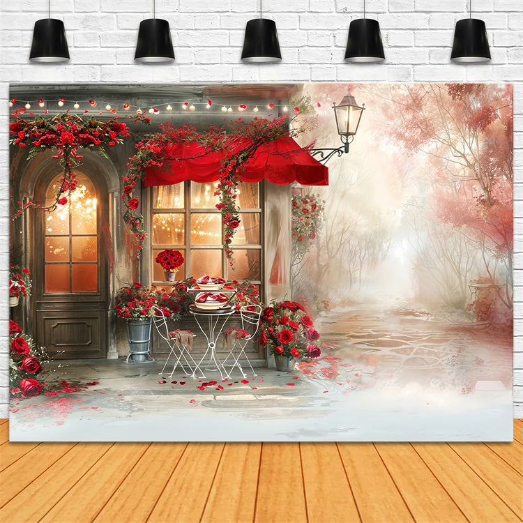 Valentine Theme Backdrop Romantische Cafe-Szene Rote Rose Backdrop BRP12-235