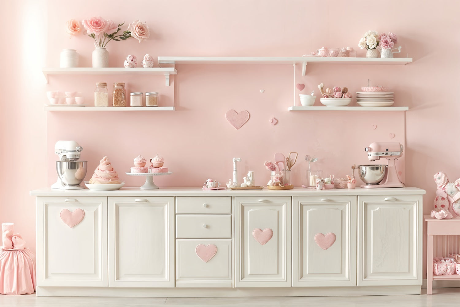 Valentinstag Backdrop Ideen Pastell Küche Rosa Herz Backdrop BRP12-241