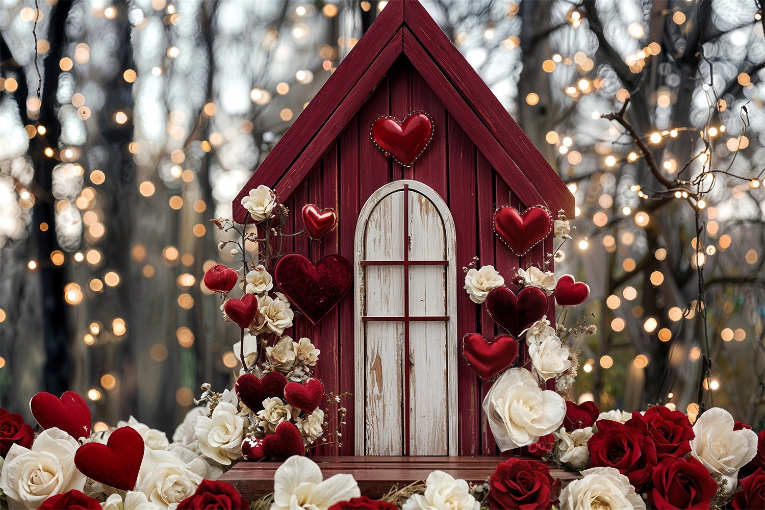 Valentinstag Herz Backdrop Rotes Landhaus Herz Rosen Backdrop BRP12-245