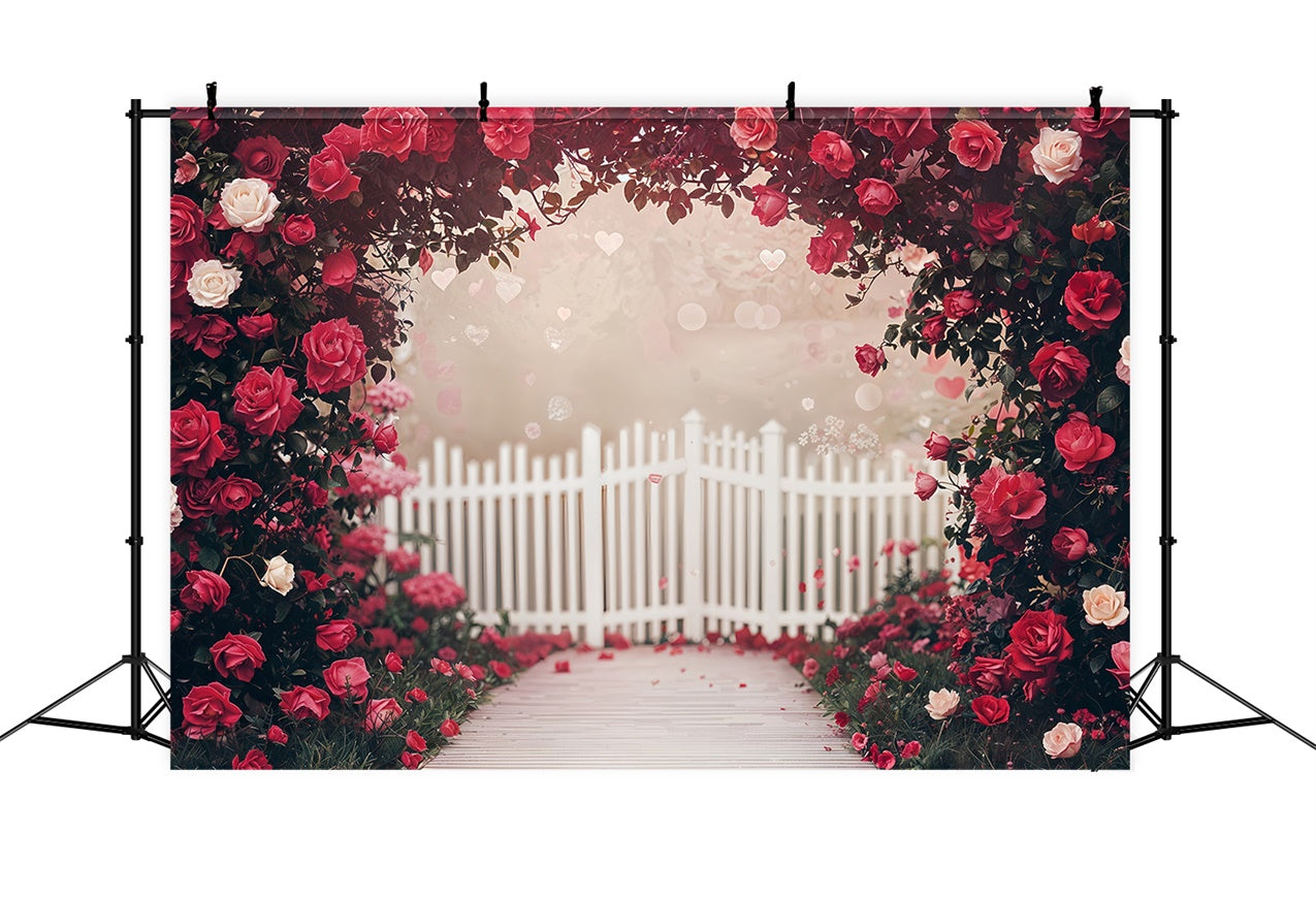 Valentines Backdrop Decor Rose Garten Weiß Zaun Backdrop BRP12-249