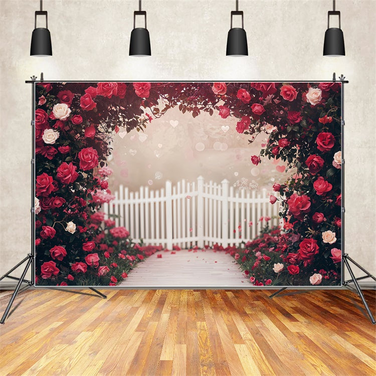 Valentines Backdrop Decor Rose Garten Weiß Zaun Backdrop BRP12-249