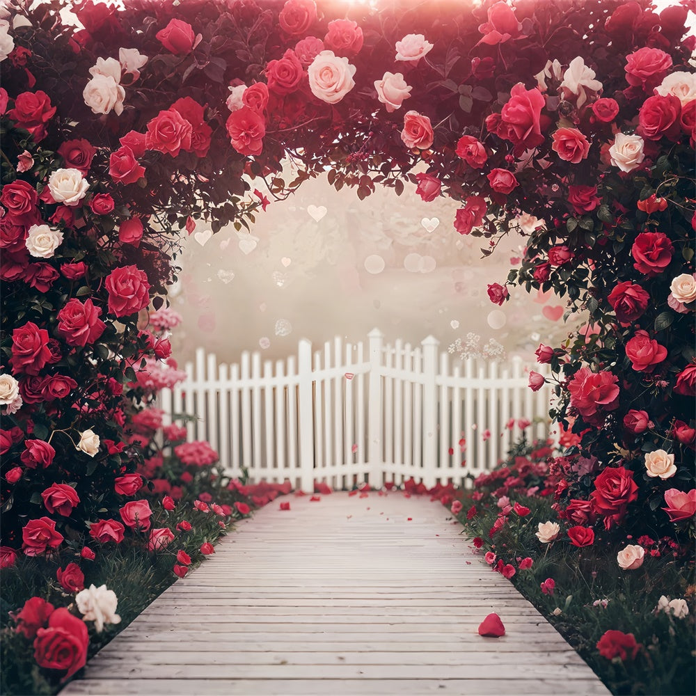 Valentines Backdrop Decor Rose Garten Weiß Zaun Backdrop BRP12-249