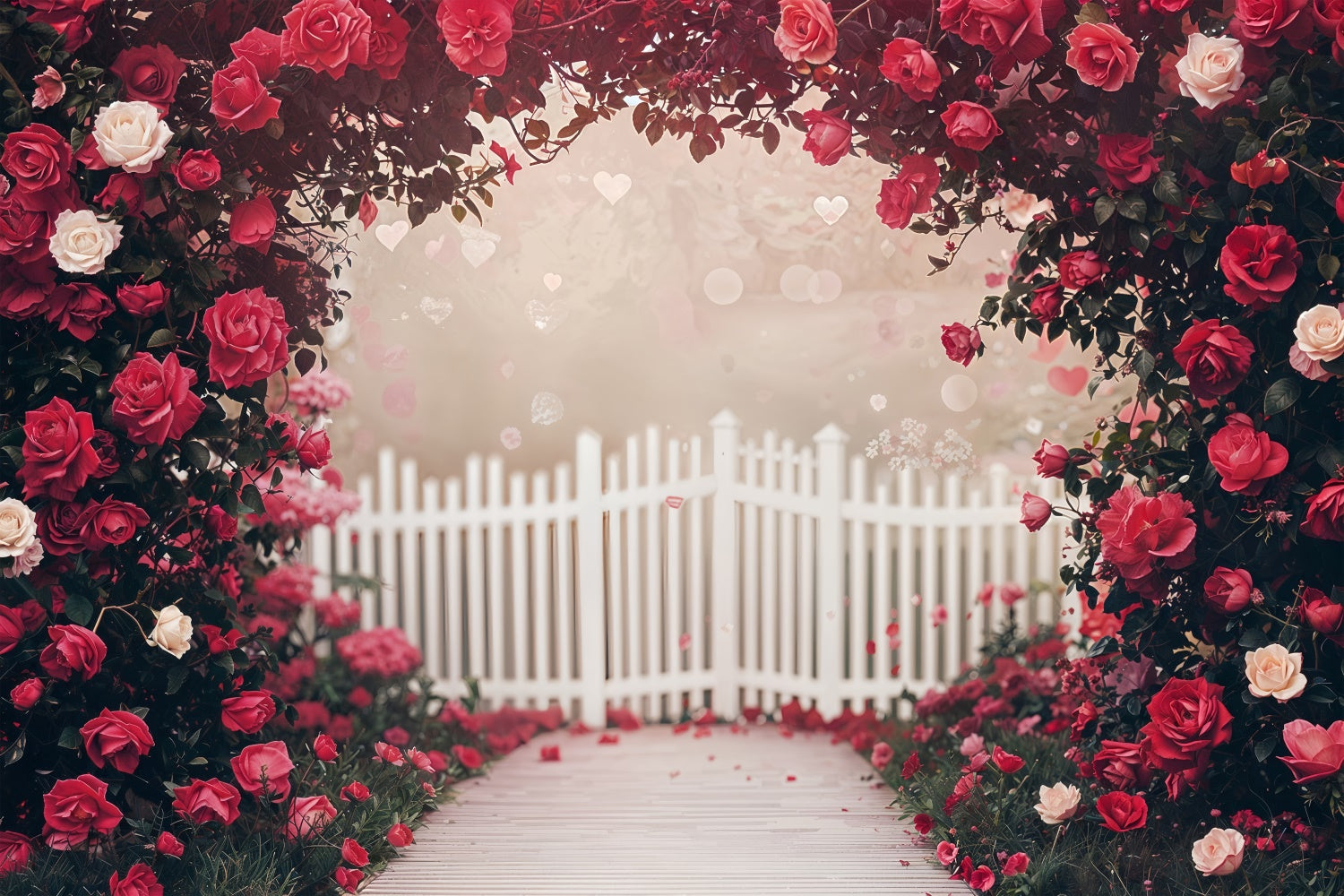 Valentines Backdrop Decor Rose Garten Weiß Zaun Backdrop BRP12-249