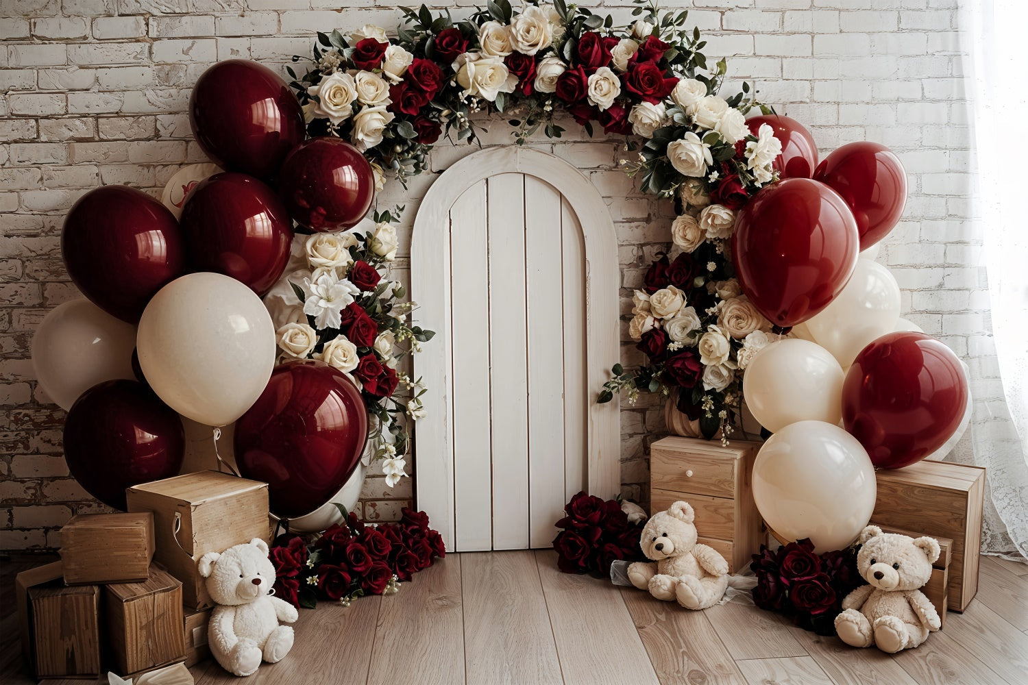 Backdrop Valentinstag Ballonbogen Floral Tür Hintergrund BRP12-250