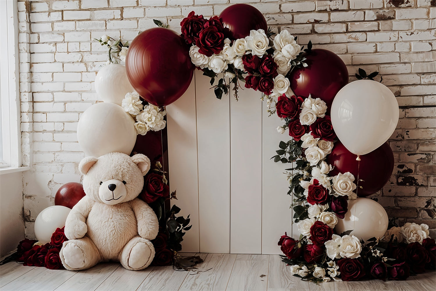 Backdrop Valentinstag Teddy Blumenbogen Luftballon Backdrop BRP12-251