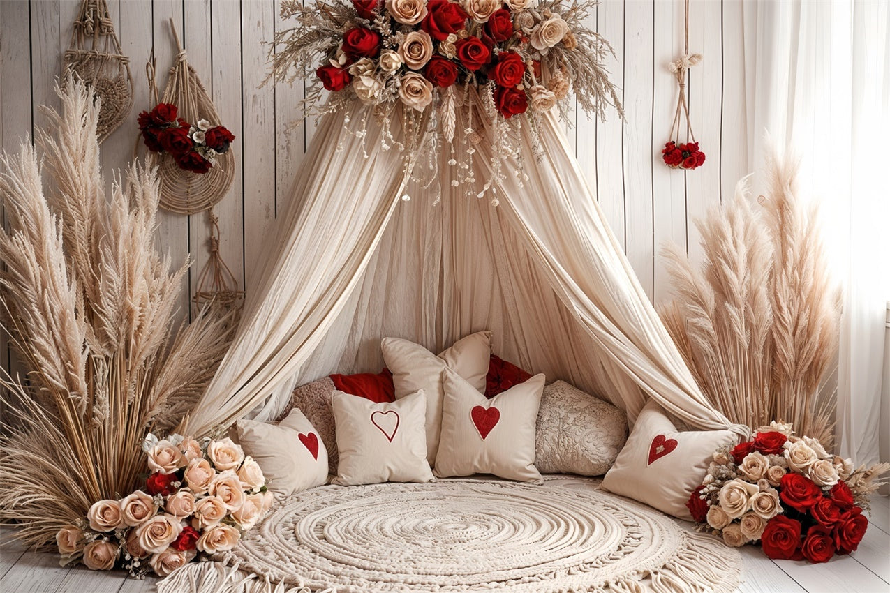 Valentinstag Fotohintergründe Boho Baldachin Rose Dekor Hintergrund BRP12-254