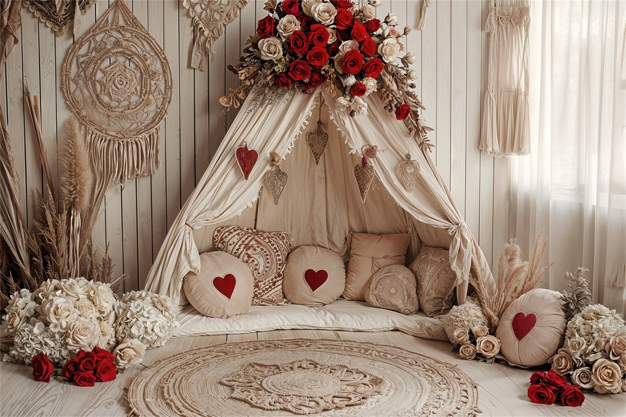Valentinstag Fotohintergründe Boho Herz Rosen Zelt Hintergrund BRP12-255